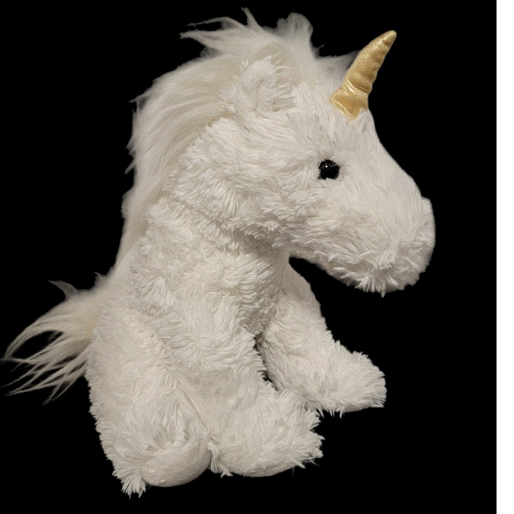 Aurora White 2018 Unicorn Gold Horn Black Eyes Animal Plush Stuffed Toy 12 In